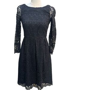 J Crew Black Lace Dress Size 2  Long Sleeve Fit Flare NWT